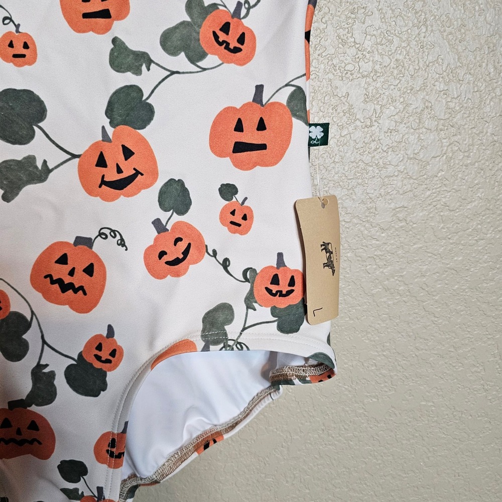 NWT Luckyleo Pumpkin Jack-O-Lantern Ballet Dance Leotard Low Back Womens Large - Picture 4 of 9